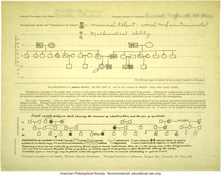 Family tree folder recording inheritance of mathematical and musical ability