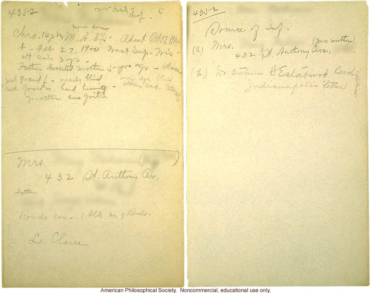 &quote;Data collected by Miss Devitt, May and Nov. 1915,&quote; Eugenics Records Office fieldworker