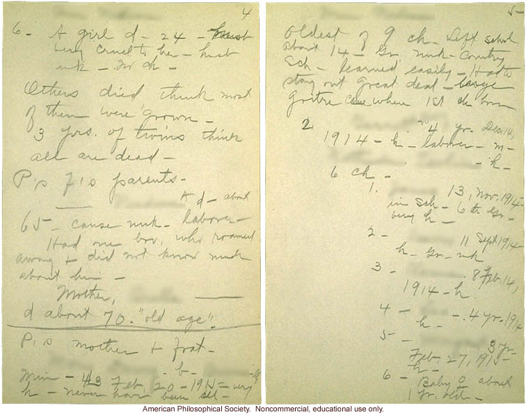 &quote;Data collected by Miss Devitt, May and Nov. 1915,&quote; Eugenics Records Office fieldworker