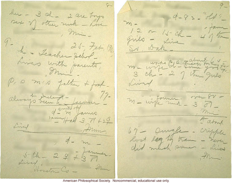 &quote;Data collected by Miss Devitt, May and Nov. 1915,&quote; Eugenics Records Office fieldworker