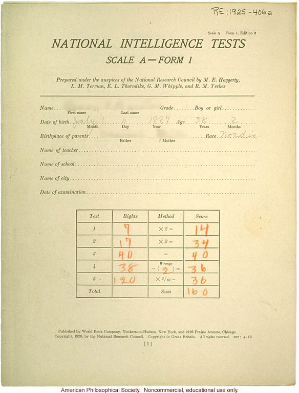 &quote;Large family&quote; winner, Fitter Families Contest, Eastern States Exposition, Springfield, MA (1925): National intelligence tests