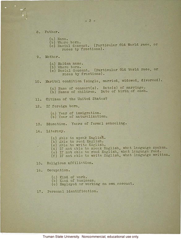 H. Laughlin document to Hon. L. Douglas, &quote;A needed amendment to Census Bill: 1929&quote;