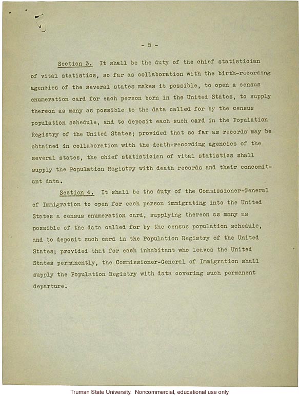 H. Laughlin document to Hon. L. Douglas, &quote;A needed amendment to Census Bill: 1929&quote;