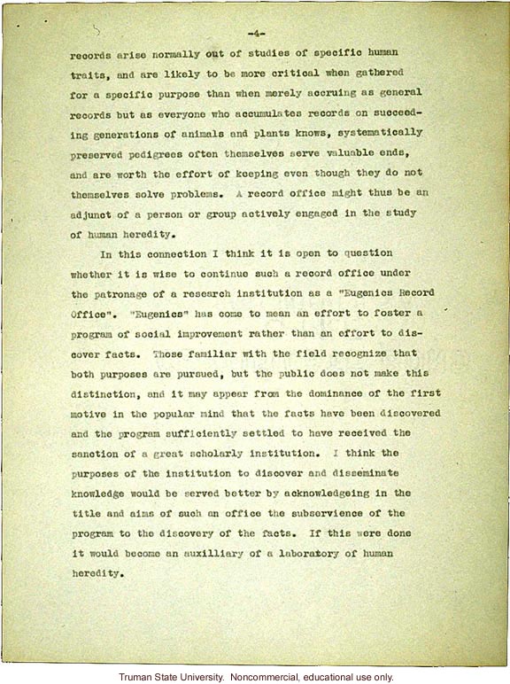 L.C. Dunn letter to President Merriam, about eugenics in the U. S. and in Germany