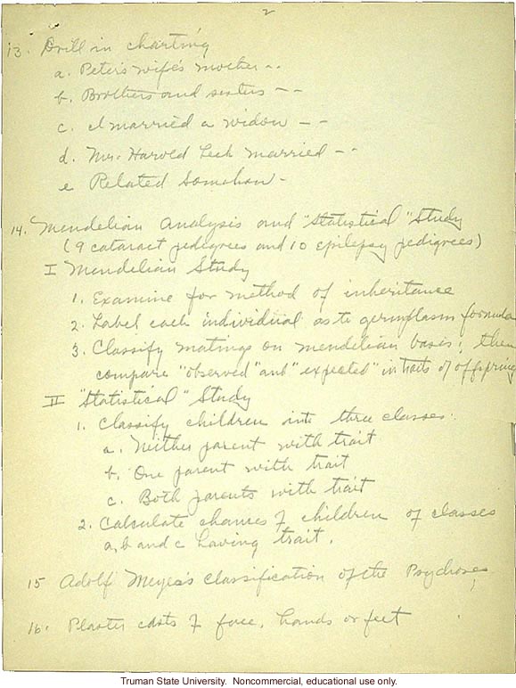 &quote;Laboratory work of eugenics class,&quote; field worker notes