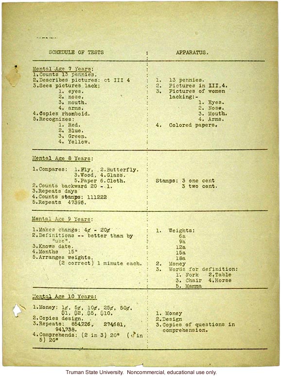 &quote;Schedule and apparatus for Binet test&quote;