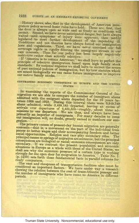 &quote;Europe as an emigrant-exporting continent,&quote;  Harry H. Laughlin testimony before the House Committee, including Immigration Restriction Act