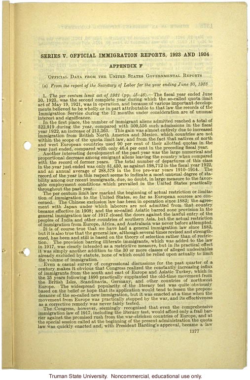 &quote;Europe as an emigrant-exporting continent,&quote;  Harry H. Laughlin testimony before the House Committee, including Immigration Restriction Act