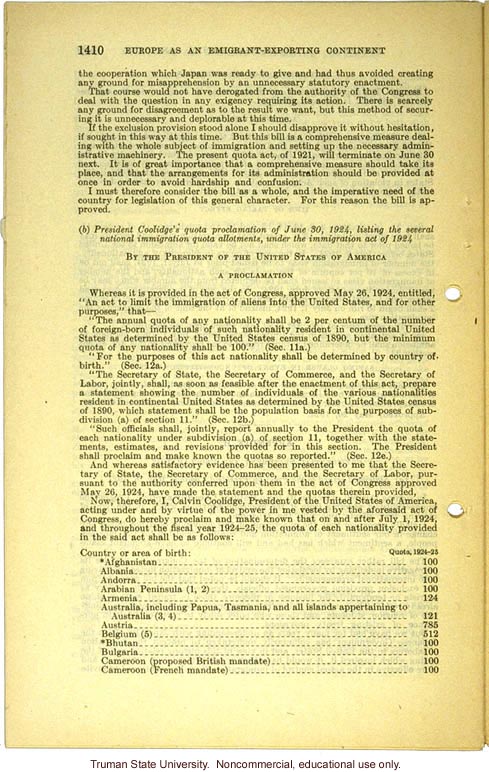 &quote;Europe as an emigrant-exporting continent,&quote;  Harry H. Laughlin testimony before the House Committee, including Immigration Restriction Act