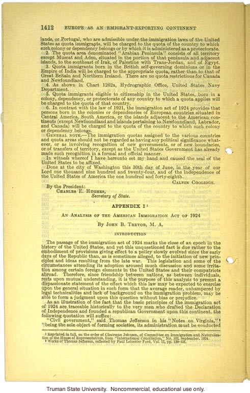 &quote;Europe as an emigrant-exporting continent,&quote;  Harry H. Laughlin testimony before the House Committee, including Immigration Restriction Act