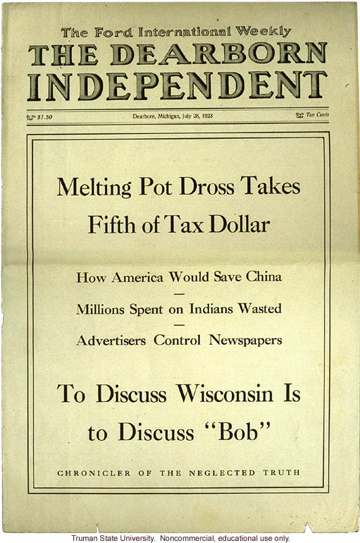 &quote;Melting Pot Dross Takes Fifth of Tax Dollar,&quote; The Dearborn Independent (7/28/1923)