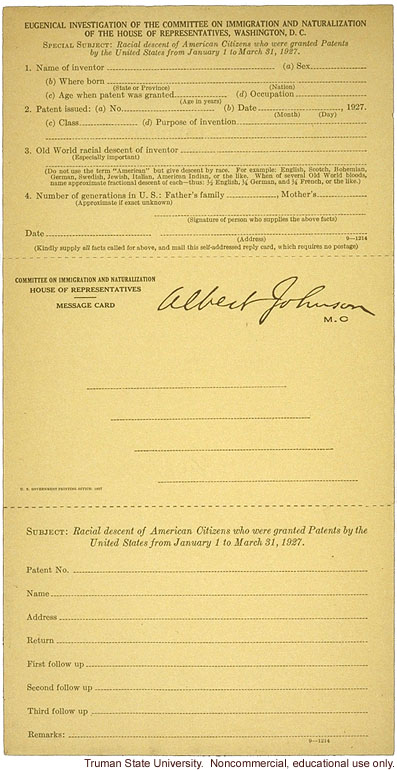 Committee on Immigration and Naturalization, research study on immigration