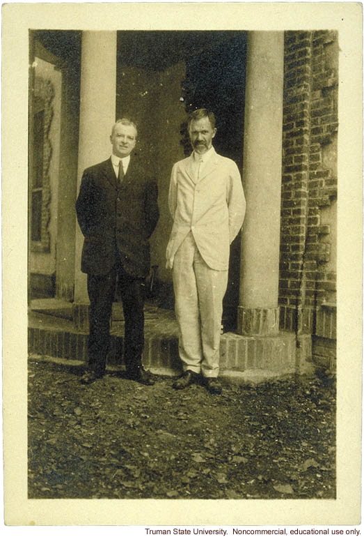 Harry Laughlin and Charles Davenport outside new Eugenics Record Office (ERO)building