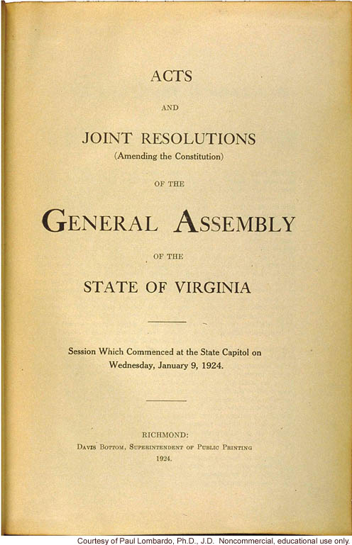 Virginia Sterilization Act of 3/20/1924