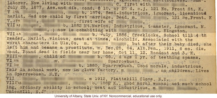 Prison mug shot of VII20 and corresponding entry in Estabrook's typescript &quote;The Jukes Data&quote; (photo laid in Estabrook's copy of R. Dugdale's The Jukes)