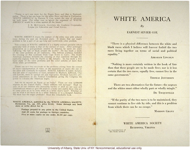 Book reviews of <i>White America</i> by Ernest S. Cox