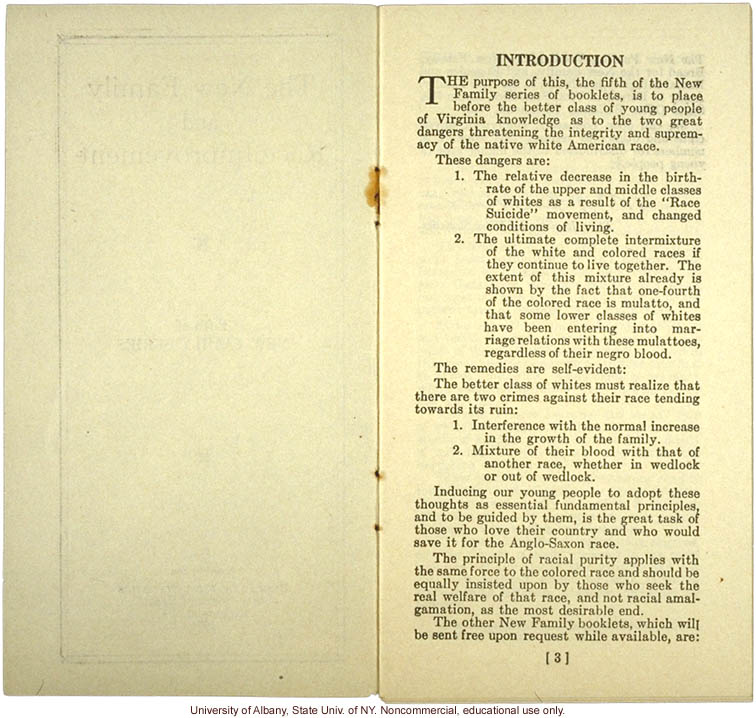 &quote;The New Family and Race Improvement,&quote; by W.A. Plecker, Virginia Health Bulletin (vol.17:12)