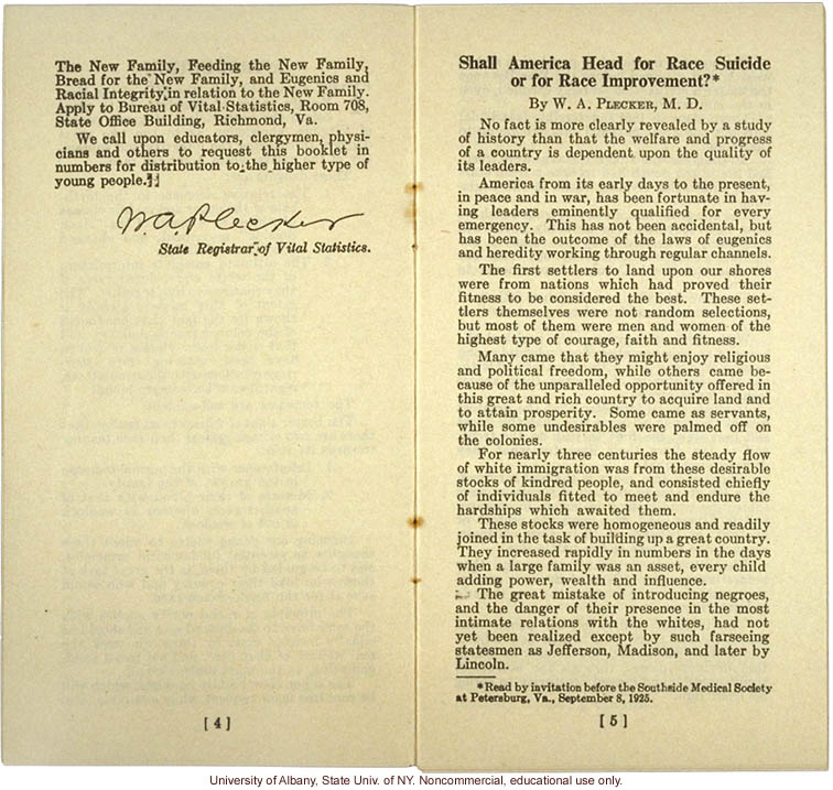 &quote;The New Family and Race Improvement,&quote; by W.A. Plecker, Virginia Health Bulletin (vol.17:12)