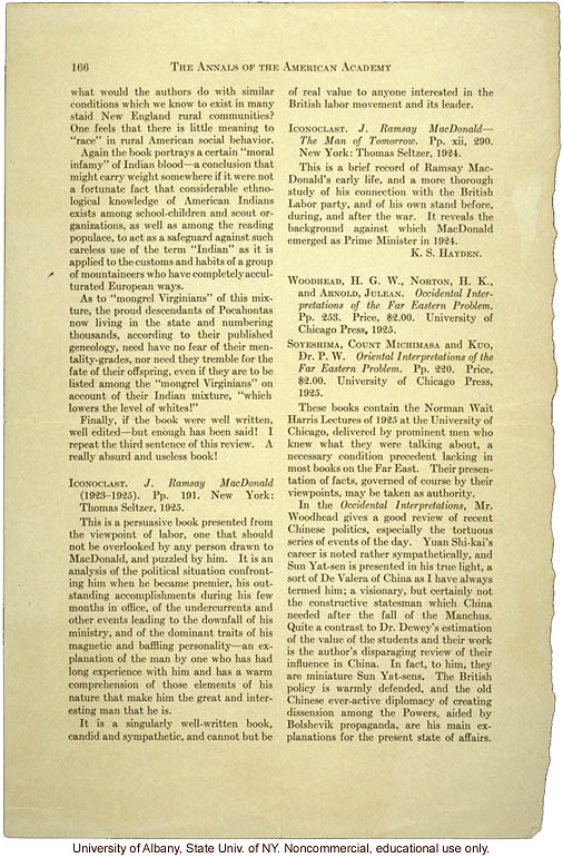 Critical review of <i>Mongrel Virginians</i>  (&quote;A really absurd and useless book&quote;), by Abraham Myerson, Annals of the American Academy