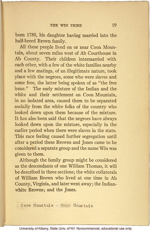 <i>Mongrel Virginians: The Win Tribe</i>, by A.H. Estabrook and I.E. McDougle, introduction of Estabrook's copy with added keys to pseudonyms