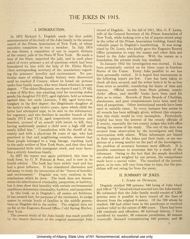 <i>The Jukes in 1915</i>, by Arthur H. Estabrook, selected pages