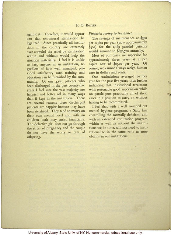 &quote;A Quarter of a Century's Experience in Sterilization of Mental Defectives in California,&quote; by F.O. Butler, Amer. Journ. Mental Deficiency (vol 49:4)