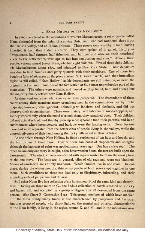 The Nam Family: A Study in Cacogenics (Eugenics Record Office Memoir No. 2), by A.H. Estabrook and C.B. Davenport, introduction and early history