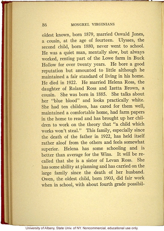 Susan Brown (pseudonym) from Arthur Estabrook's scrapbook of field photographs from Amherst County, and corresponding entry in Mongrel Virginians