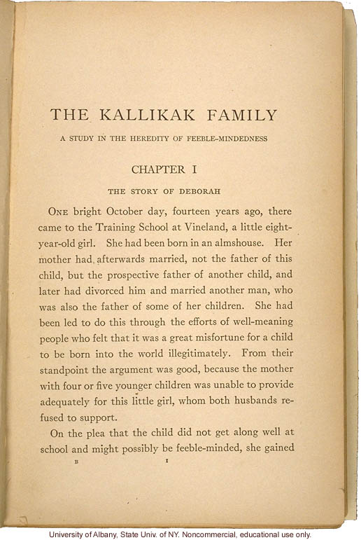 <i>The Kallikak Family: A Study in the Heredity of Feeble-Mindedness</i>, by Henry Herbert Goddard, selected pages
