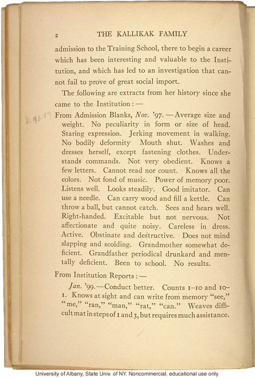 <i>The Kallikak Family: A Study in the Heredity of Feeble-Mindedness</i>, by Henry Herbert Goddard, selected pages