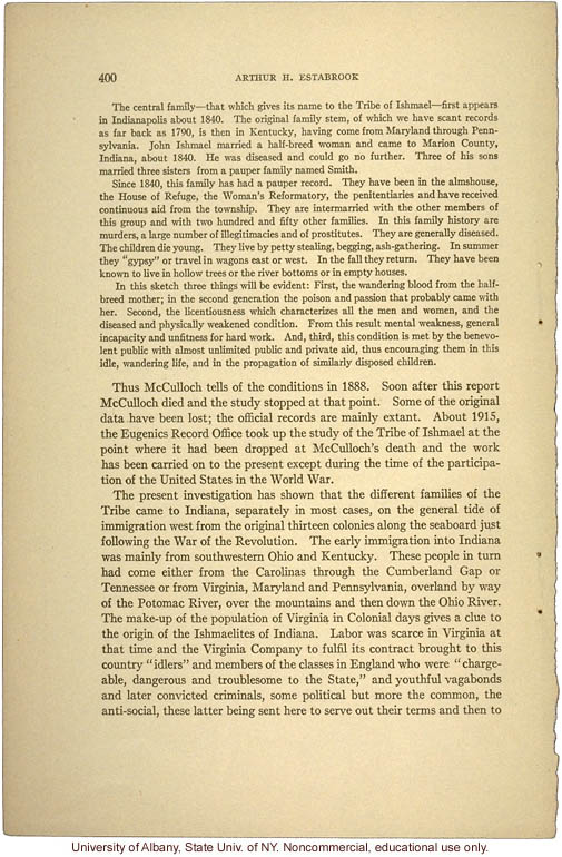 &quote;The Tribe of Ishmael,&quote; by Arthur H. Estabrook, in Eugenics, Genetics and the Family (vol. 1)