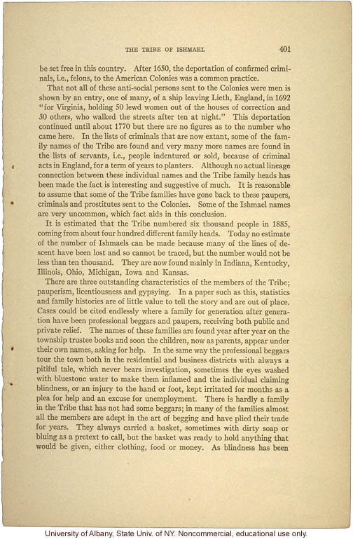 &quote;The Tribe of Ishmael,&quote; by Arthur H. Estabrook, in Eugenics, Genetics and the Family (vol. 1)