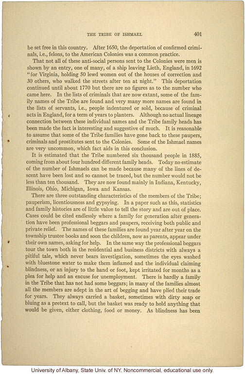 &quote;The Tribe of Ishmael,&quote; by Arthur H. Estabrook, in Eugenics, Genetics and the Family (vol. 1)