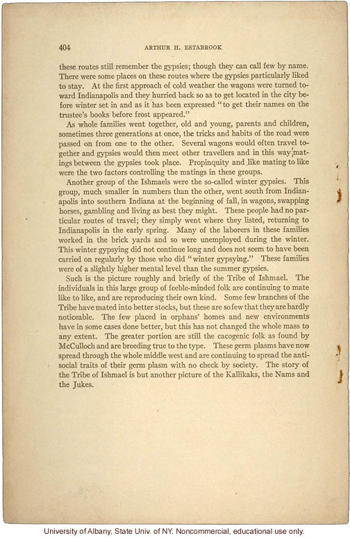 &quote;The Tribe of Ishmael,&quote; by Arthur H. Estabrook, in Eugenics, Genetics and the Family (vol. 1)