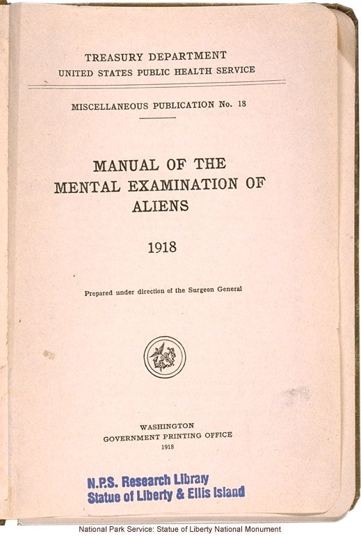 <i>Manual of the Mental Examination of Aliens</i>, United States Public Health Service