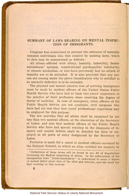<i>Manual of the Mental Examination of Aliens</i>, United States Public Health Service