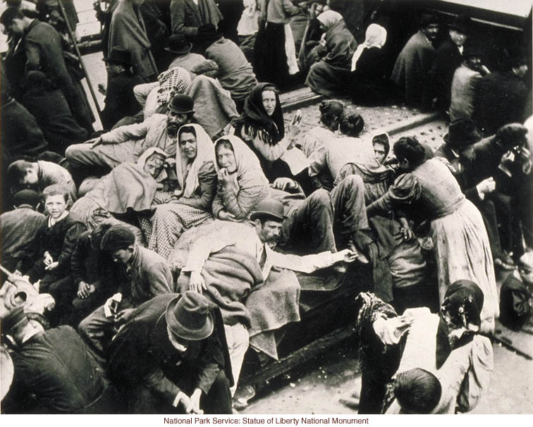 Immigrants on ship's deck