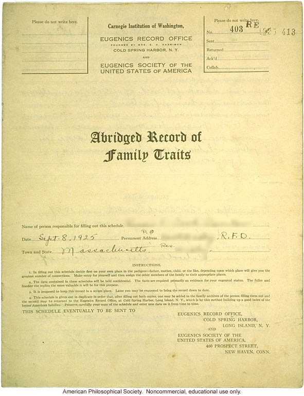 &quote;Large family&quote; winner, Fitter Families Contest, Eastern States Exposition, Springfield, MA (1925): Abridged record of family traits