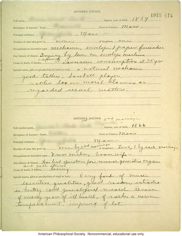 &quote;Large family&quote; winner, Fitter Families Contest, Eastern States Exposition, Springfield, MA (1925): Abridged record of family traits