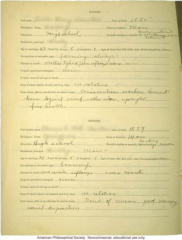 &quote;Large family&quote; winner, Fitter Families Contest, Eastern States Exposition, Springfield, MA (1925): Abridged record of family traits