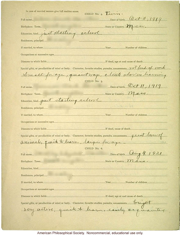 &quote;Large family&quote; winner, Fitter Families Contest, Eastern States Exposition, Springfield, MA (1925): Abridged record of family traits