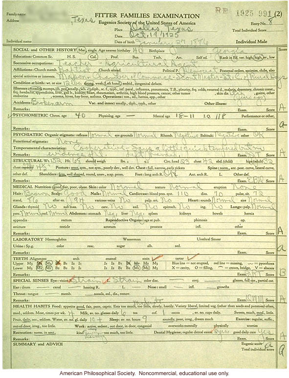 &quote;Large family&quote; winner, Fitter Families Contest, Texas State Fair (1925): individual examinations