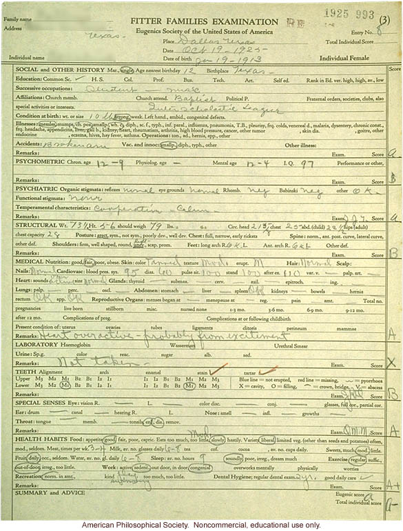 &quote;Large family&quote; winner, Fitter Families Contest, Texas State Fair (1925): individual examinations