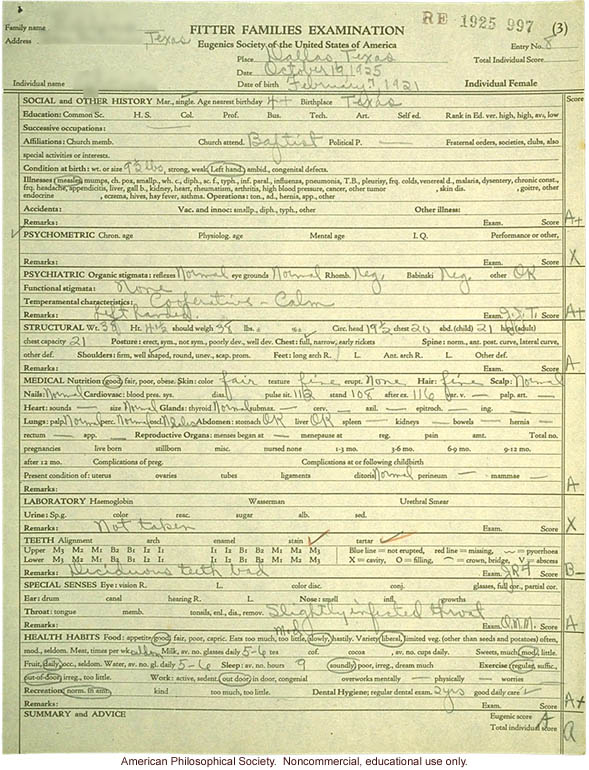 &quote;Large family&quote; winner, Fitter Families Contest, Texas State Fair (1925): individual examinations