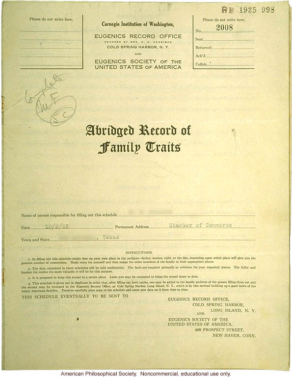 &quote;Large family&quote; winner, Fitter Families Contest, Texas State Fair (1925): Abridged record of family traits