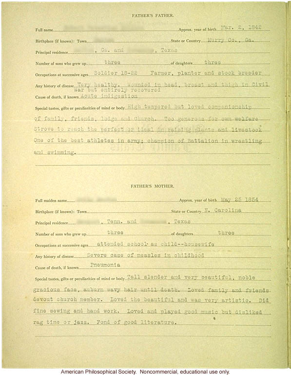 &quote;Large family&quote; winner, Fitter Families Contest, Texas State Fair (1925): Abridged record of family traits