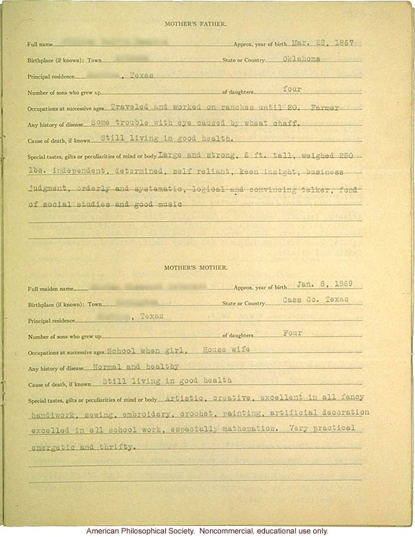 &quote;Large family&quote; winner, Fitter Families Contest, Texas State Fair (1925): Abridged record of family traits