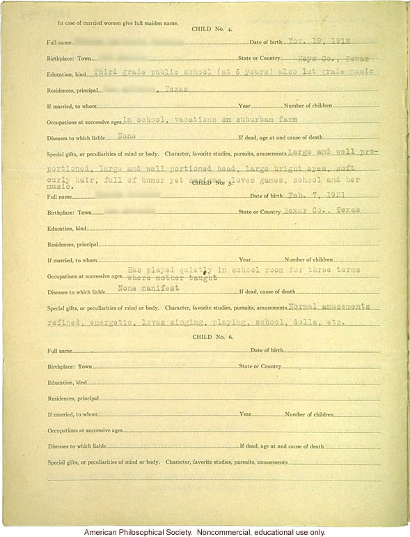 &quote;Large family&quote; winner, Fitter Families Contest, Texas State Fair (1925): Abridged record of family traits