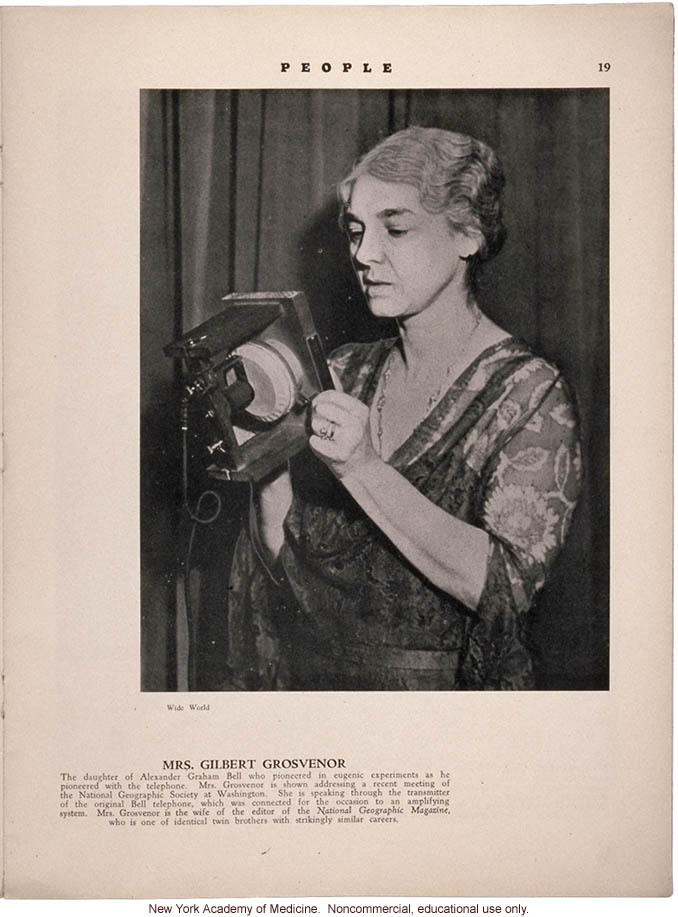 Profile of Mrs. Gilbert Grosvenor (daughter of Alexander Graham Bell), People (April 1931)