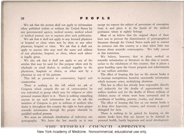 &quote;Birth Control Steps Out, A Note on the Senate Hearing,&quote; by Margaret Sanger, People (April 1931)